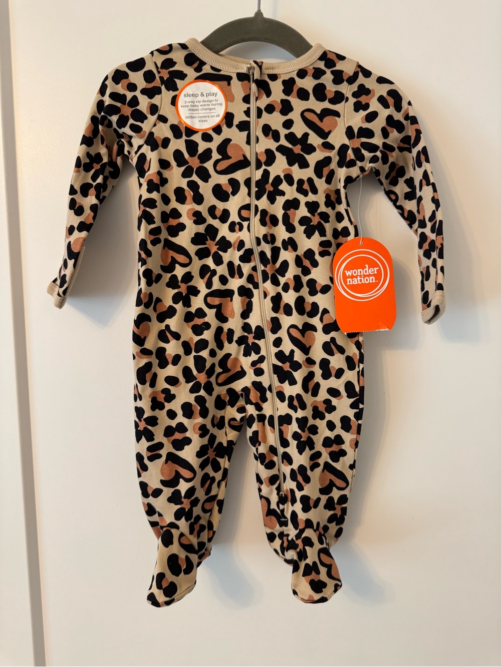 wonder nation Tan and Black Leopard Print Footed One-Piece